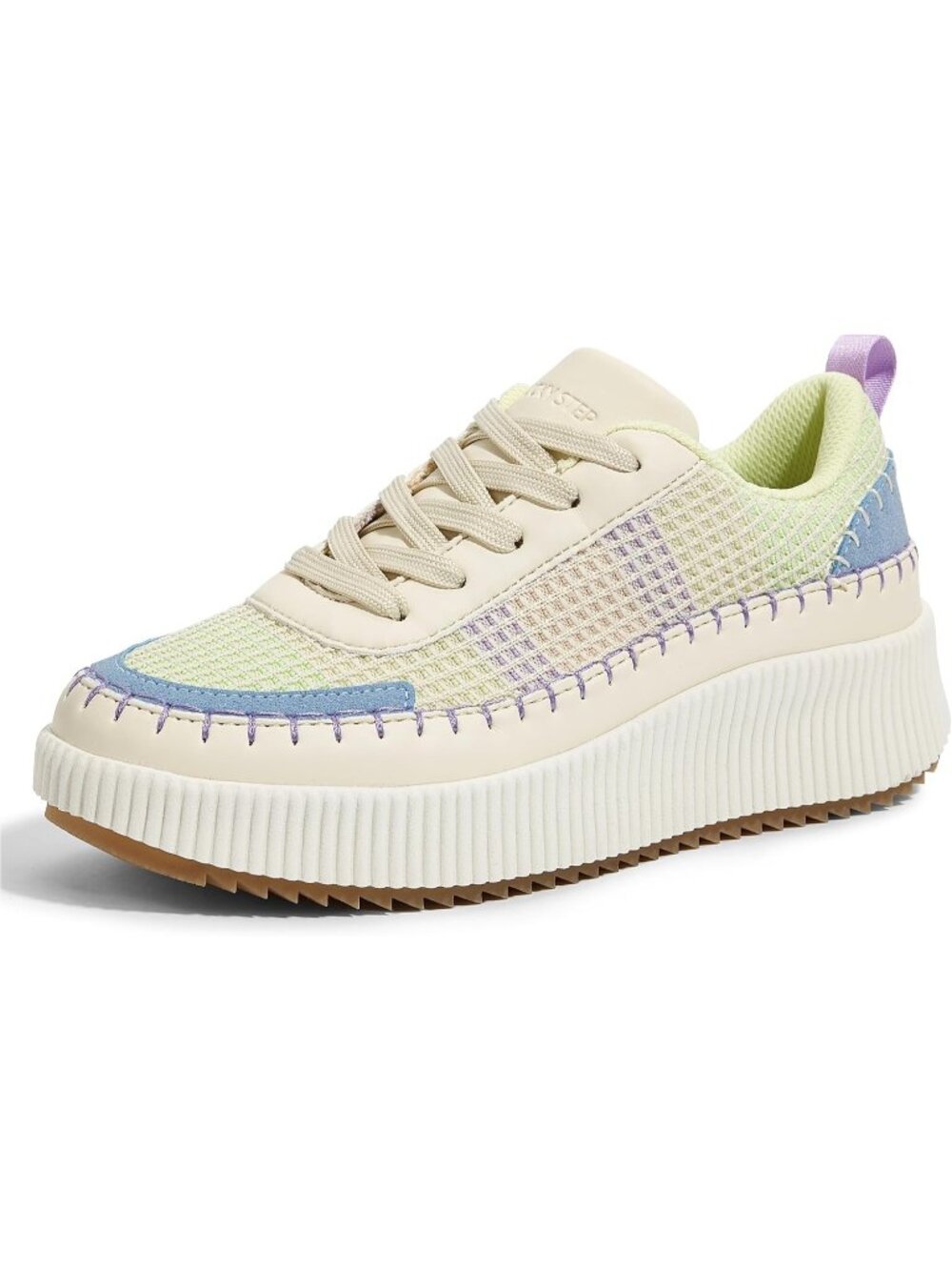 Women's Beige Blue Woven Platform Lace Up Anti Slip Durable Chunky Sneakers